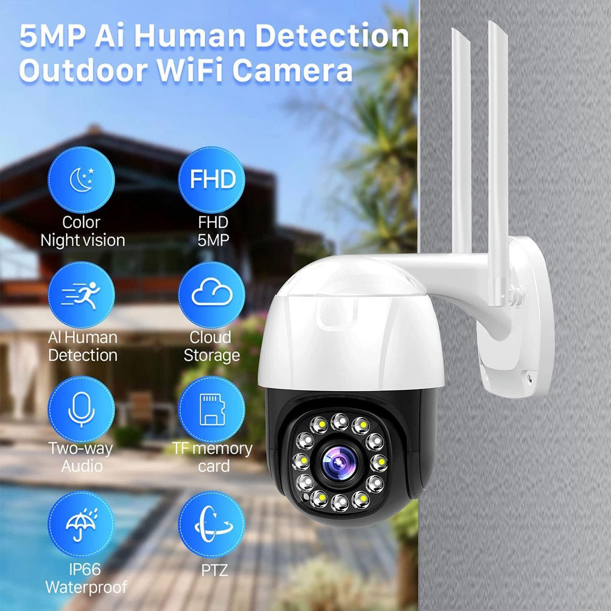 5MP PTZ Outdoor WiFi IP Camera L489