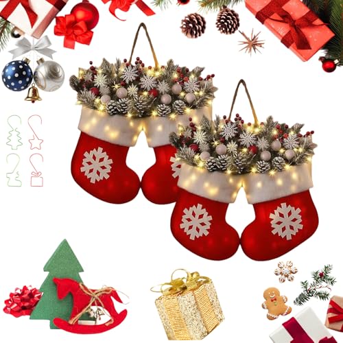 Christmas Mitten Wreath with 120 LED Lights and Timer H6041