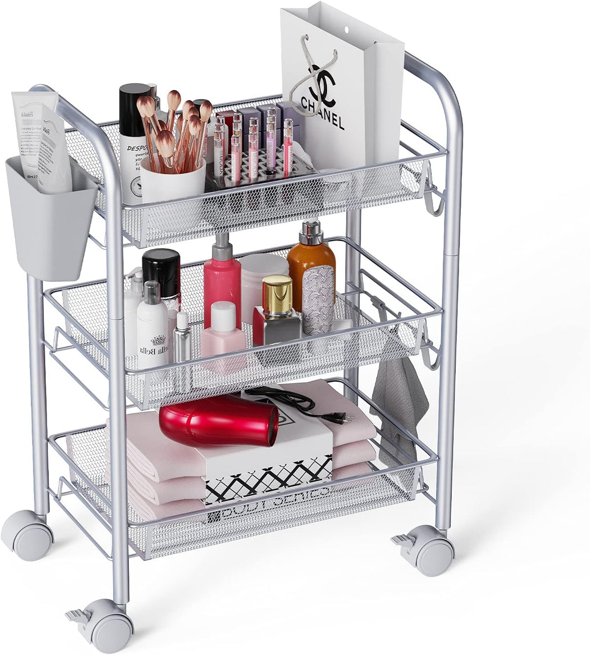 4 Tier All-Metal Rolling Mesh Storage Cart with Wheels I922253