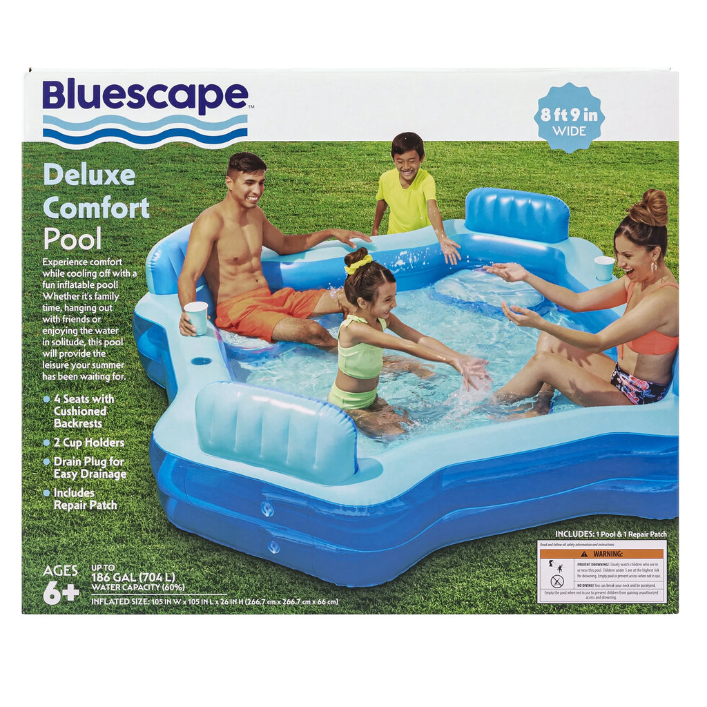 Blue Inflatable Family Swimming Pool 4 Seats Square N7705