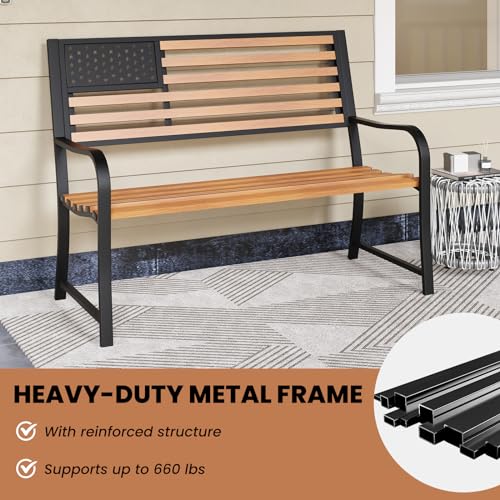 50” 2-Person Metal Patio Bench with Flag Pattern Backrest G546