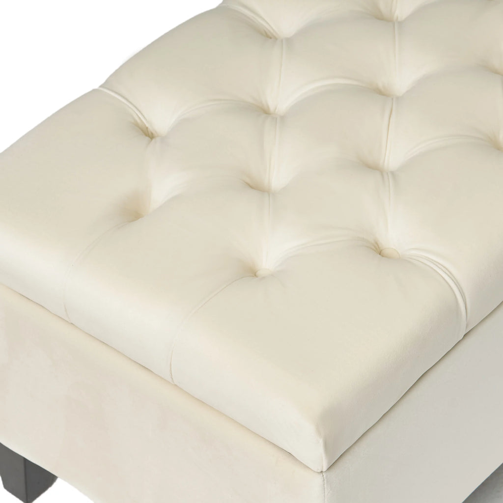 Ivory and Dark Brown Velvet Storage Ottoman Bench V925257