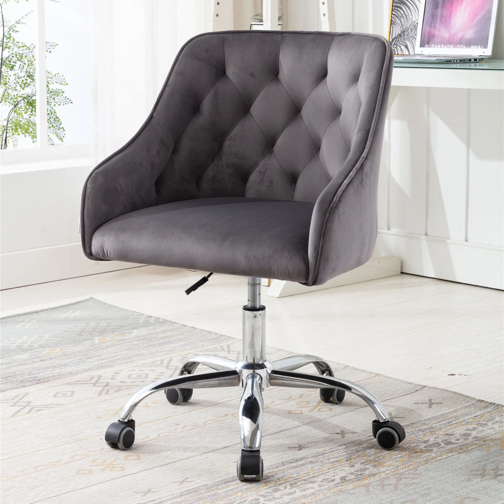 Dark Gray Velvet Swivel Accent Chair with Wheels X27122