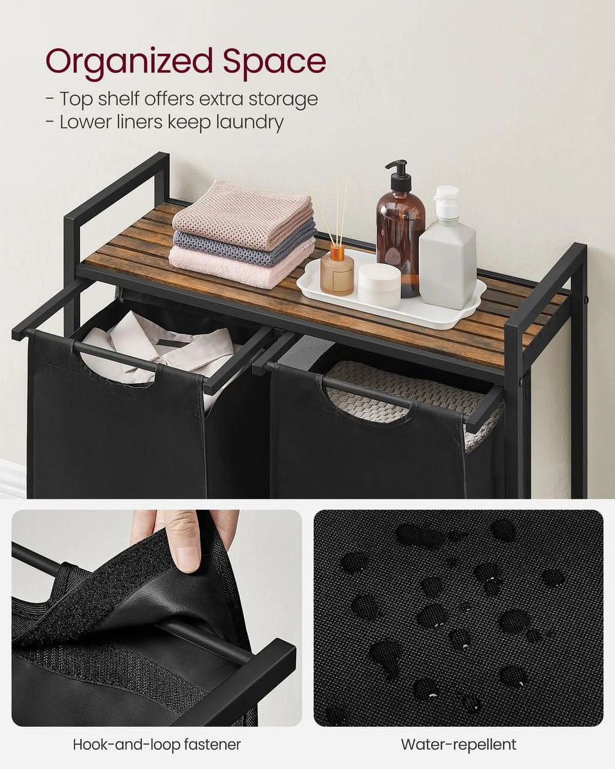 2 Section Laundry Hamper with Shelf W690708