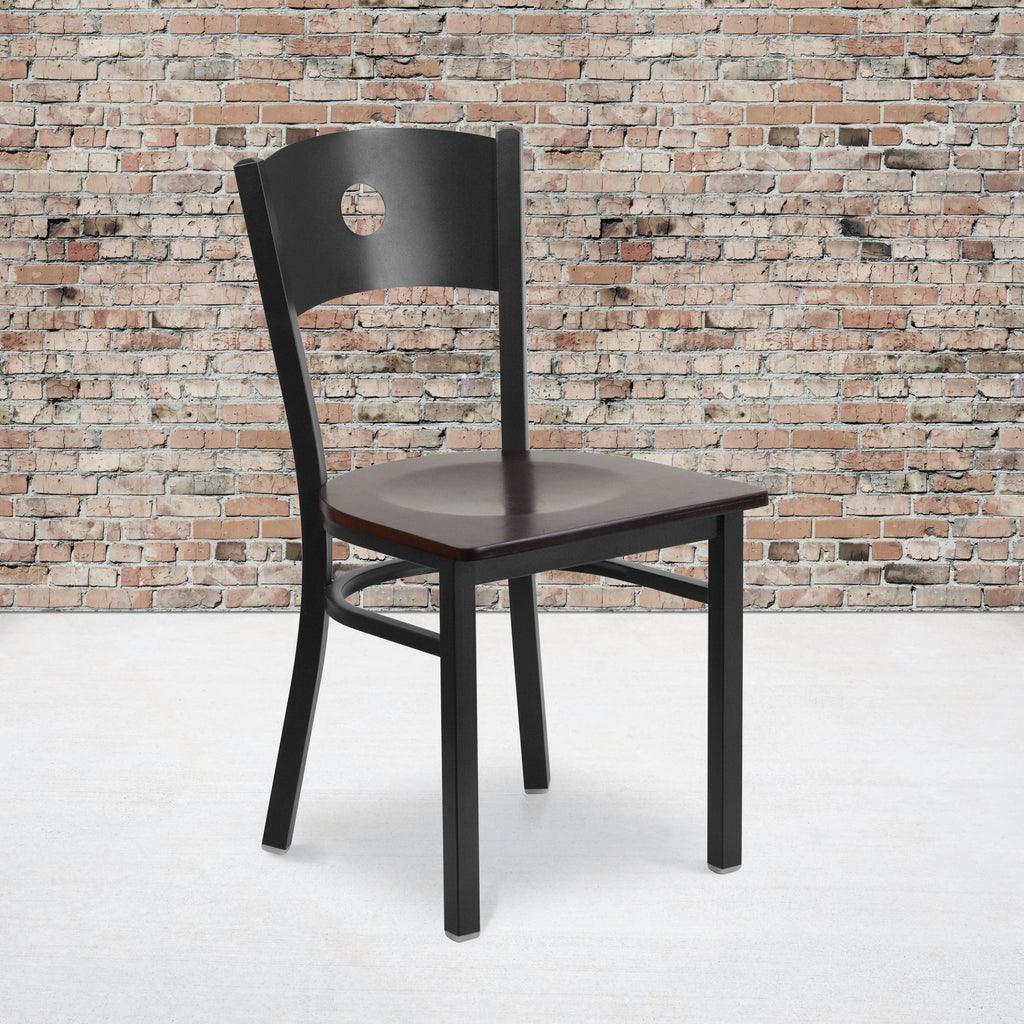 Black Circle Back Metal Restaurant Chair with Walnut Wood Seat S504717
