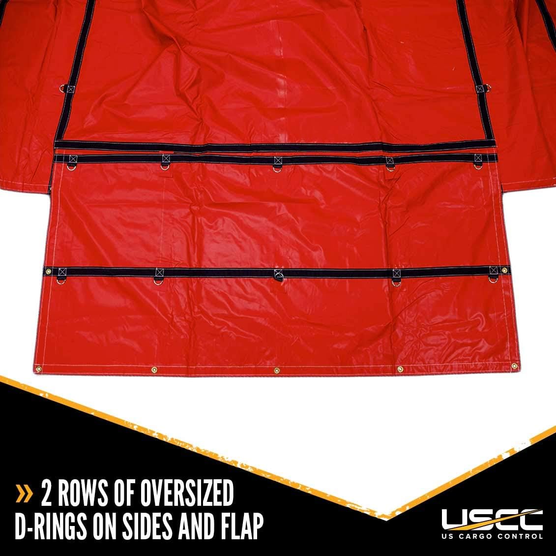 Heavy Duty 18 Ounce Red Lumber Tarp with 4 Foot Drop and Flap Q94455