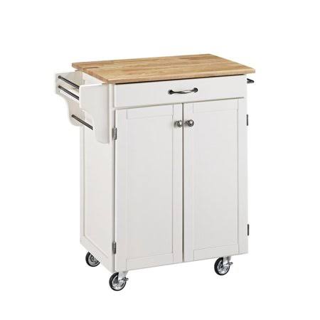 White Kitchen Cart with Natural Wood Top N824147
