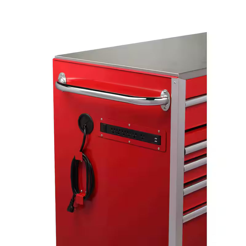 Heavy Duty 15-Drawer Mobile Workbench Cabinet with Stainless Steel Top in Gloss Red J664223