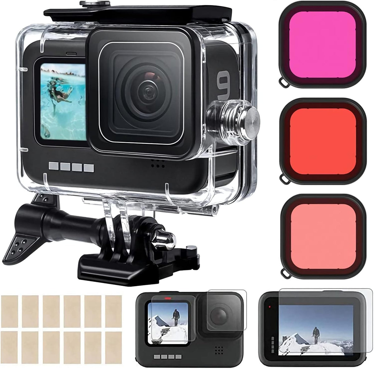 Accessories Kit Waterproof Housing Case Filter Protector Lens Screen Tempered Glass Mount Set D516