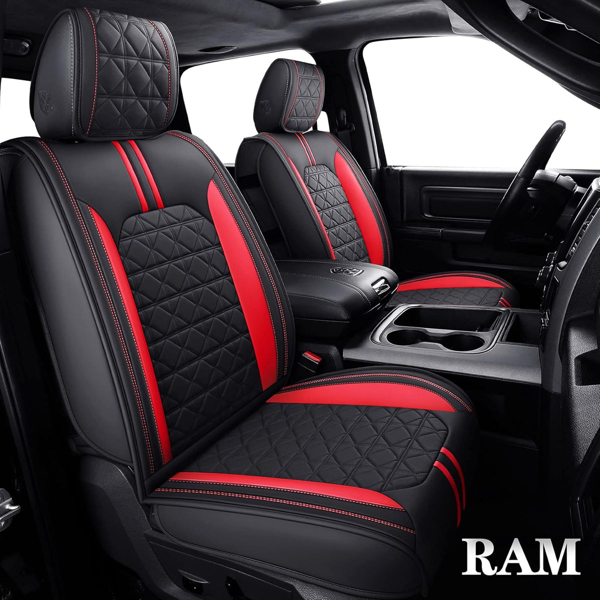 Black Faux Leather Front Seat Covers for Dodge RAM Pickup E756