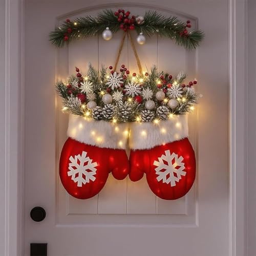 Christmas Mitten Wreath with 120 LED Lights and Timer H6041