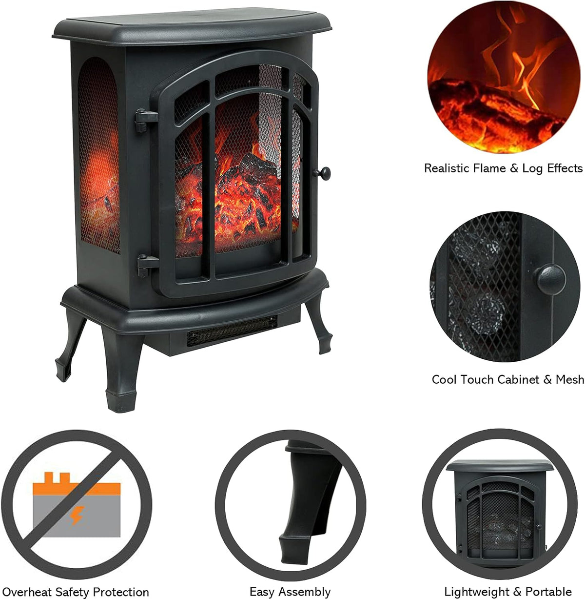 24 inch Portable Electric Wood Stove Fireplace with Flame Effect H643