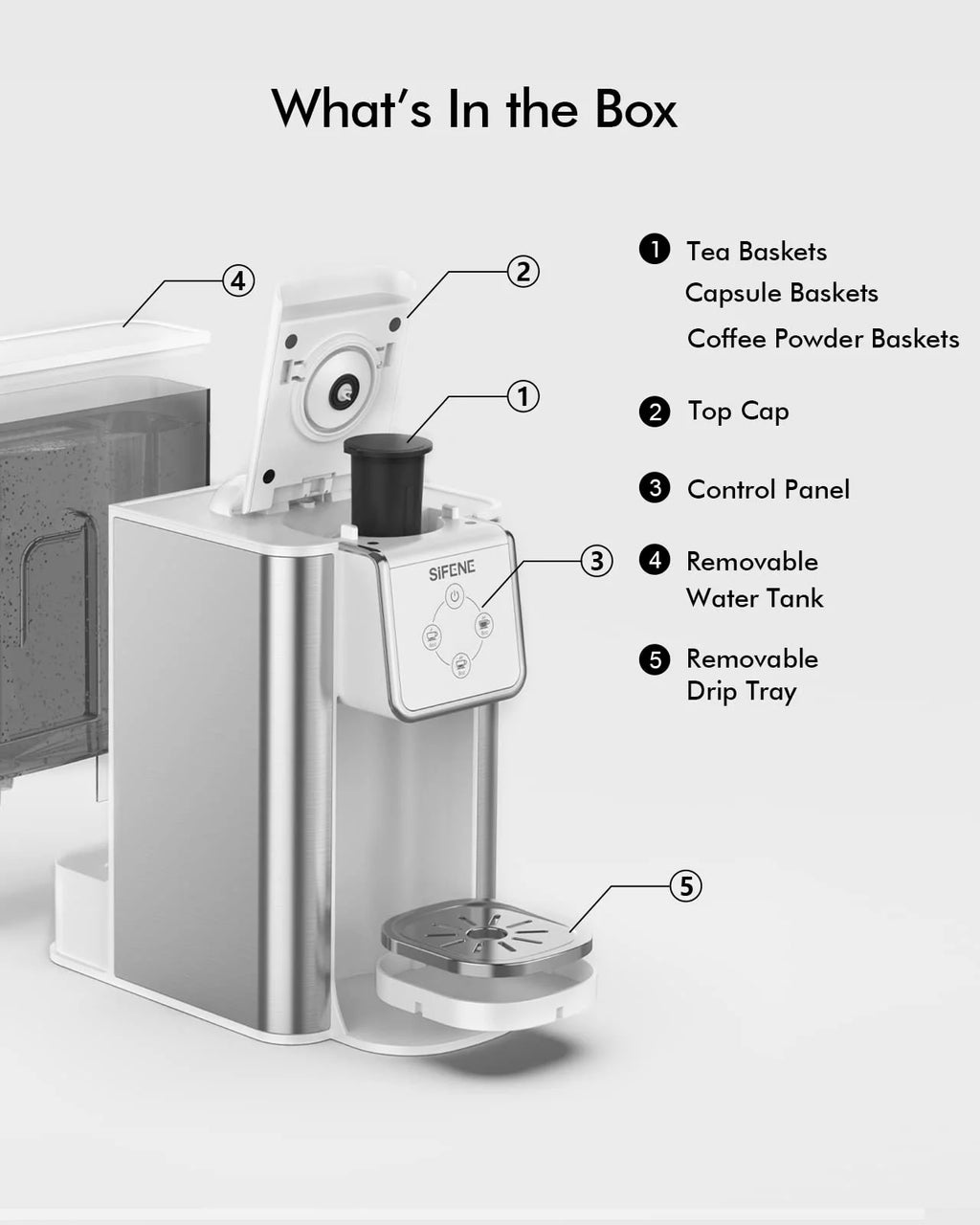 3-in-1 Single Serve Coffee Maker with 50oz Detachable Water Tank, White H22814