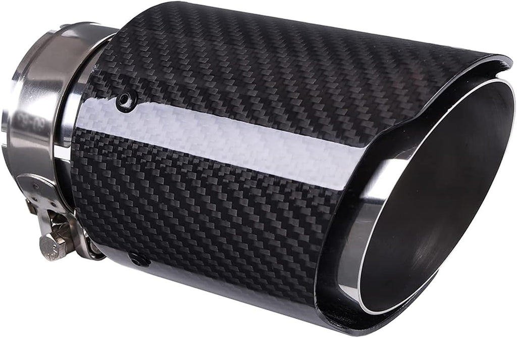 2.5" Inlet 63mm Exhaust Tips Stainless Steel and Glossy Carbon Fiber Car Exhaust Tip, 3.5" Outlet Matt All Black Pack of 2 U717