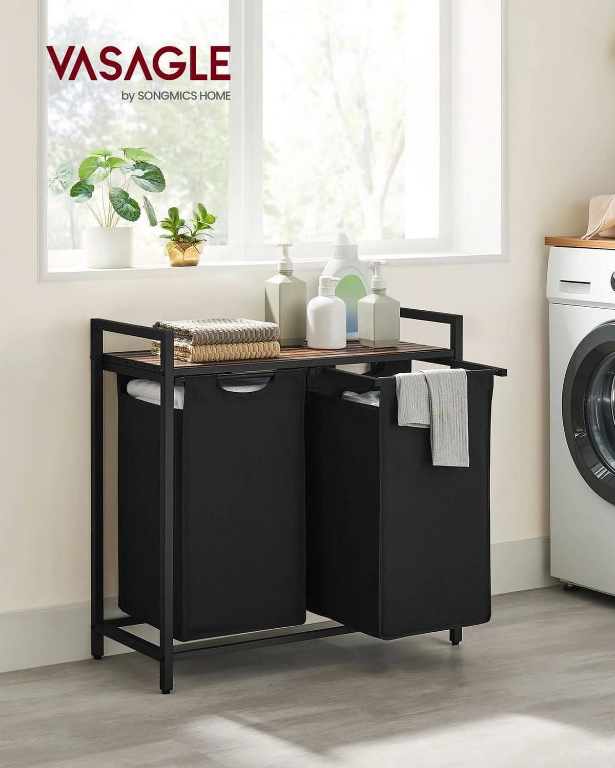 2 Section Laundry Hamper with Shelf W690708