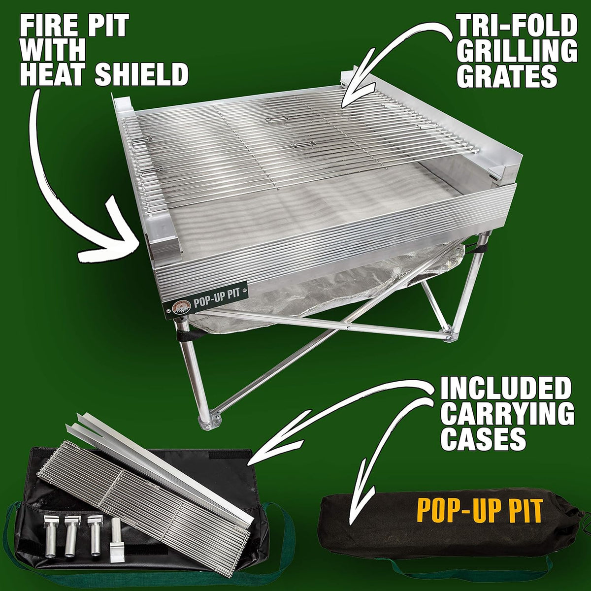 Portable Pop-Up Fire Pit and BBQ Grill with Carrying Bags I868240