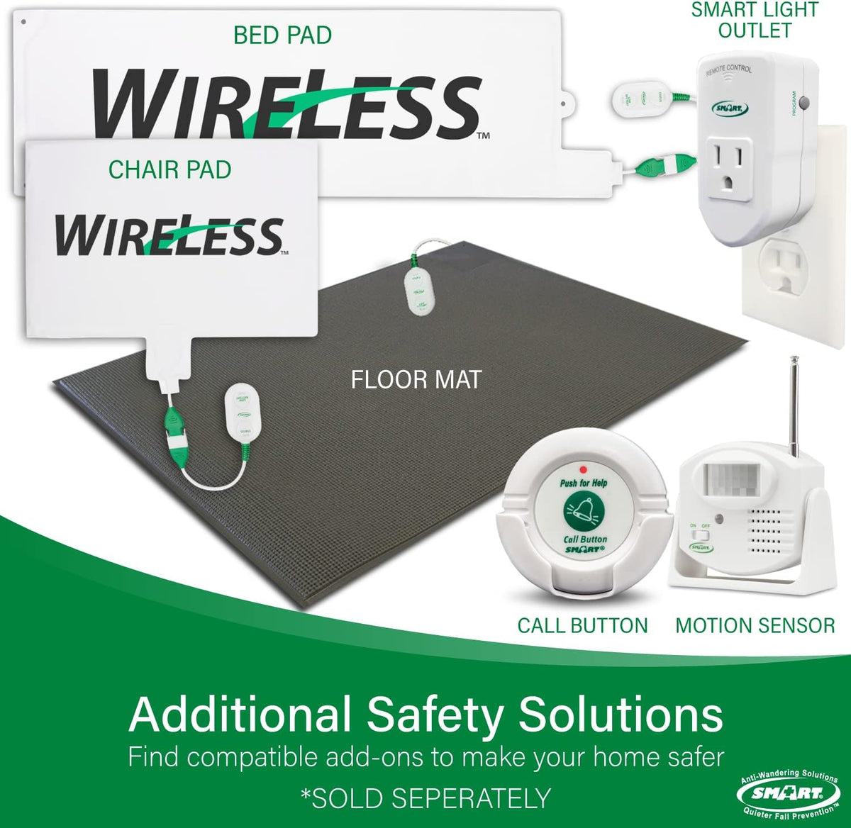 Wireless Chair Exit Alarm with Weight Sensing Pad - 10"x15" Pressure Sensor and Cordless Chair Alarm up to 300' Range W705567