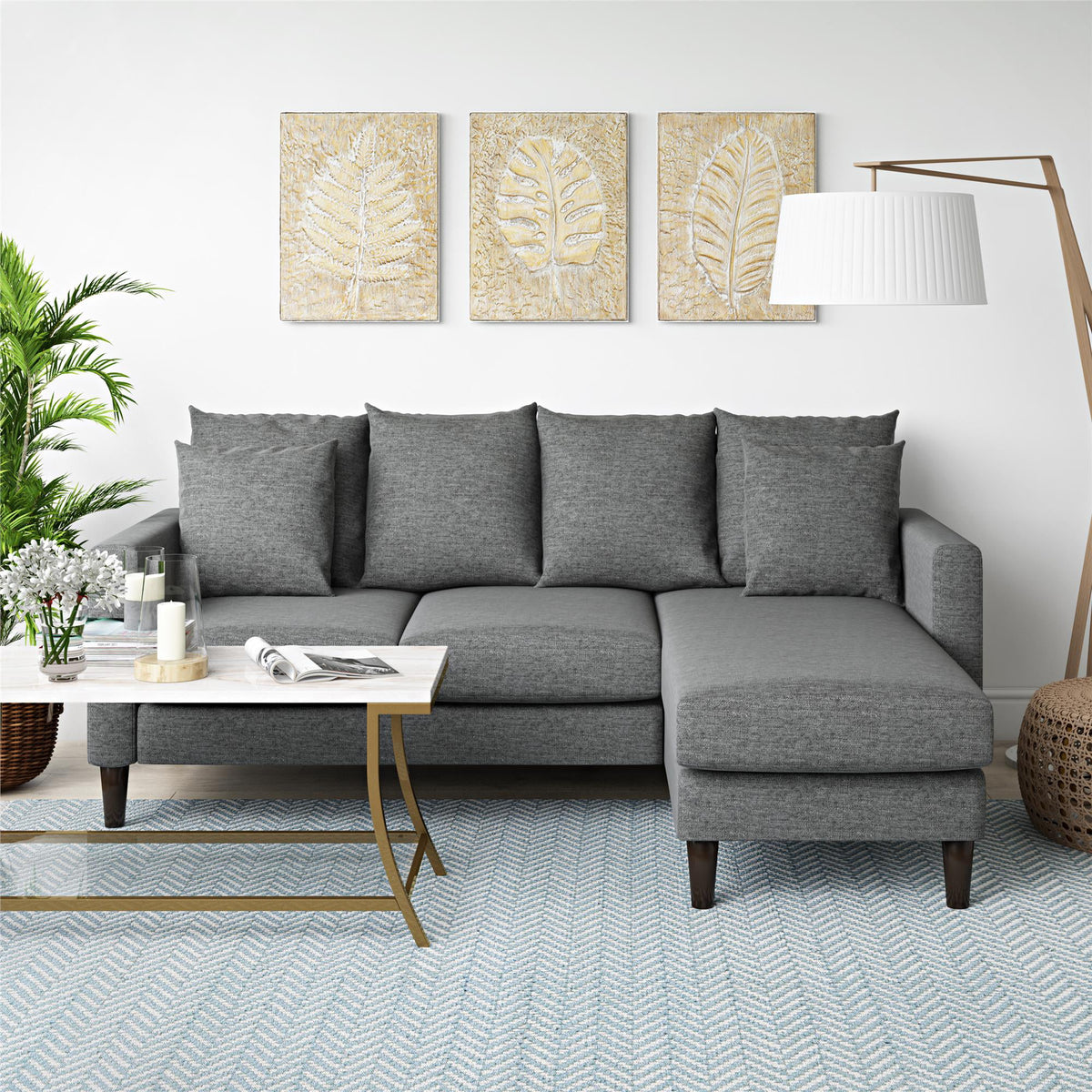 Gray Reversible Sectional with Pillows G855096