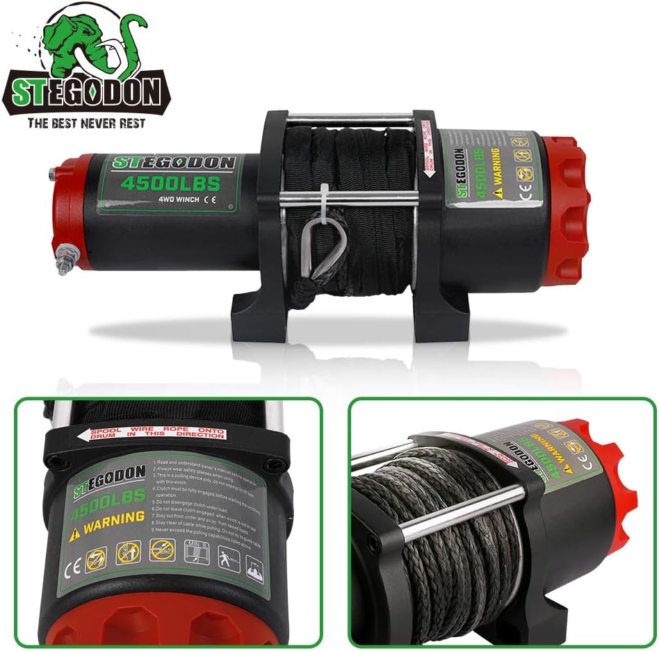 Black 4500 lb. 12V Synthetic Rope Electric Winch with Wireless Remotes and Wired Handle W5730