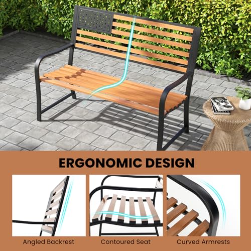 50” 2-Person Metal Patio Bench with Flag Pattern Backrest G546