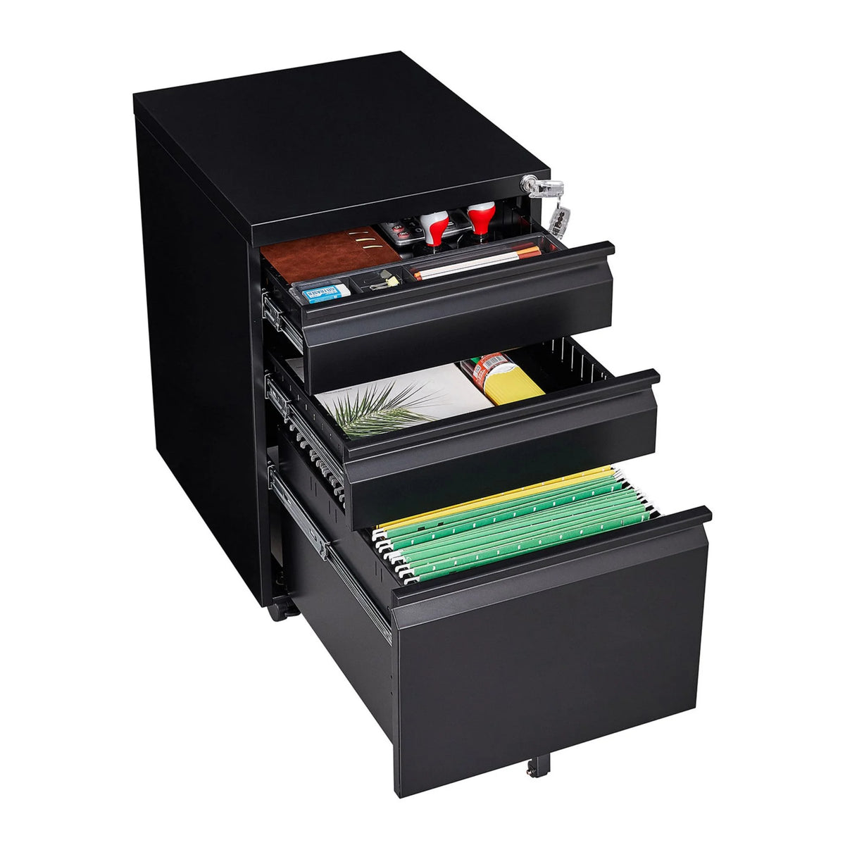 Black 3 Drawer Metal File Cabinet with Lock Y630