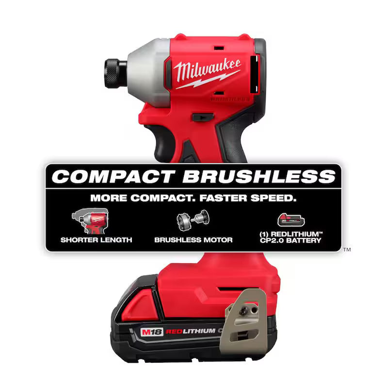 18-Volt Lithium-Ion Compact Brushless Cordless 1/4 in. Impact Driver Kit with 2.0 Ah Battery E31242