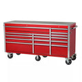 Heavy Duty 15-Drawer Mobile Workbench Cabinet with Stainless Steel Top in Gloss Red J664223