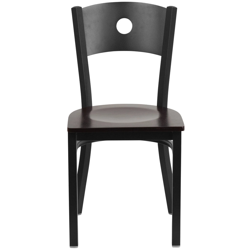Black Circle Back Metal Restaurant Chair with Walnut Wood Seat S504717