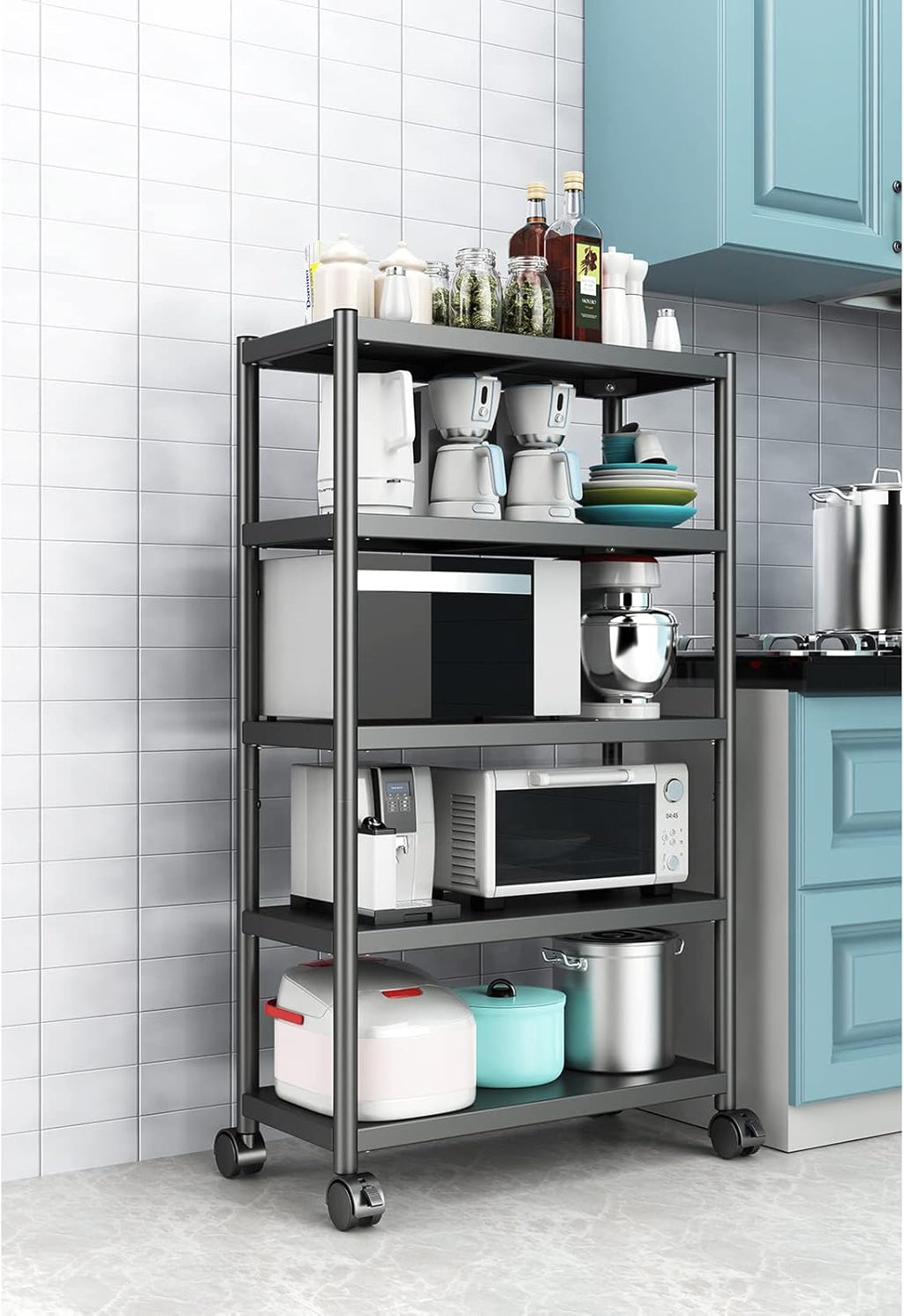 27.5 Inch 4 Tire Metal Wire Storage Shelf Black Utility Rack, Pack of 2 Q74614