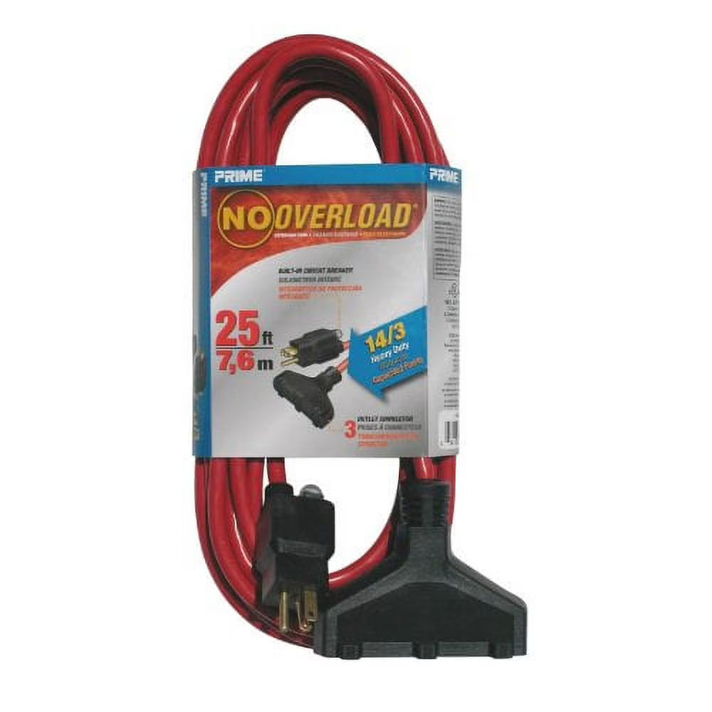 25 ft Extension Cord, 15 A, 125 V, Red Z353