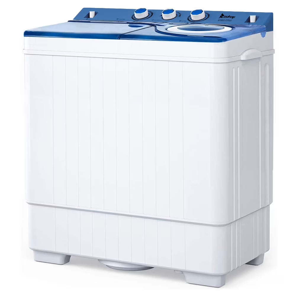 Semi-automatic Twin Tub Washing Machine with Built-in Drain Pump, 26Lbs, White&Blue W141930