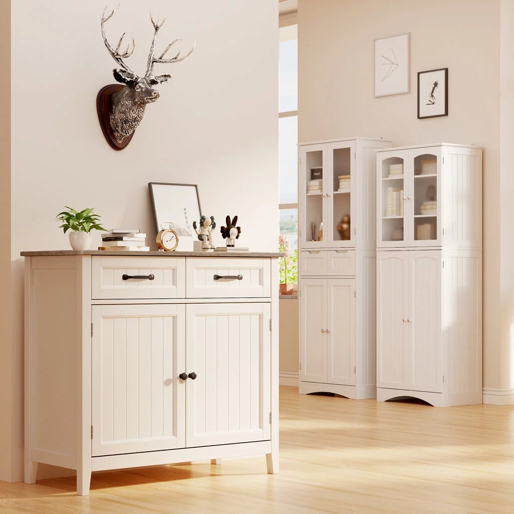 Grey Kitchen Sideboard Buffet Cabinet with Drawers and Adjustable Shelf L1608