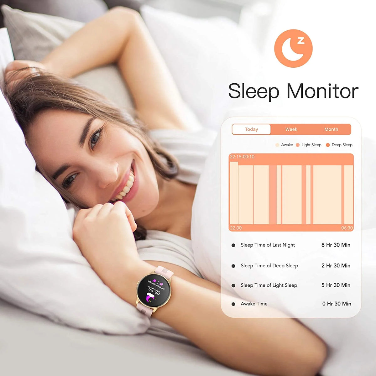 Smart Watch 1.3'' Full Touch Fitness Tracker IP68 Waterproof Bluetooth Round Sports Smartwatch with Heart Rate Monitor W927555