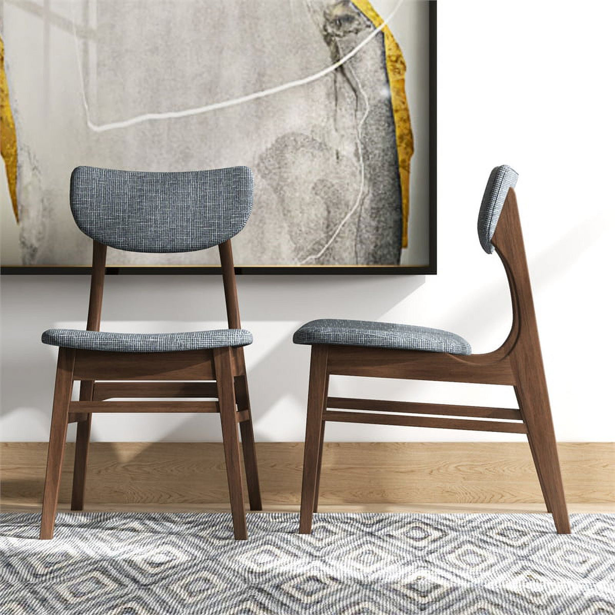 Mid-Century Wood/Fabric Dining Chair in Gray (Set of 2) D428