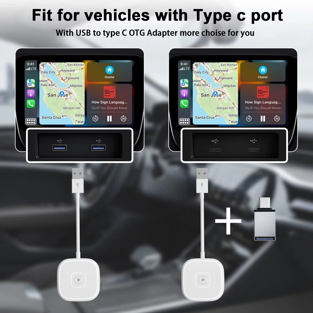 Car Adapter for Apple Cell Phone Carplay Wired to Wireless Smart Box L36578