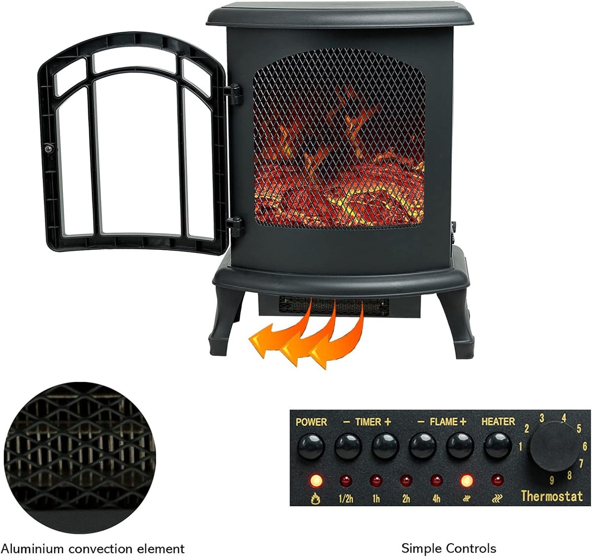 24 inch Portable Electric Wood Stove Fireplace with Flame Effect H643