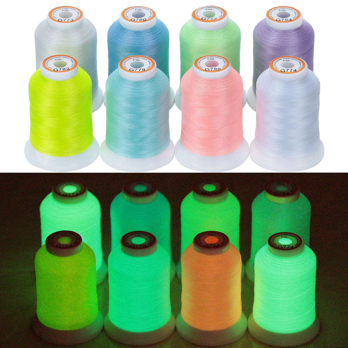 8 Colors Glow in The Dark Embroidery Machine Thread Kit I9941