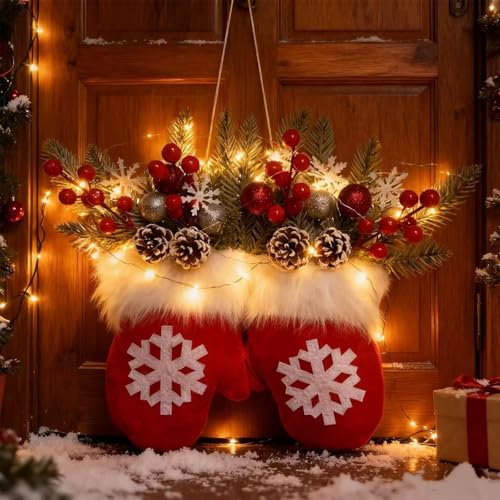 Christmas Mitten Wreath with 120 LED Lights and Timer H6041