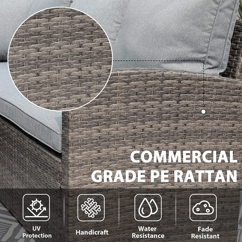 8 Piece Wicker Patio Furniture Set with Dining Table and Gray Cushions P644723
