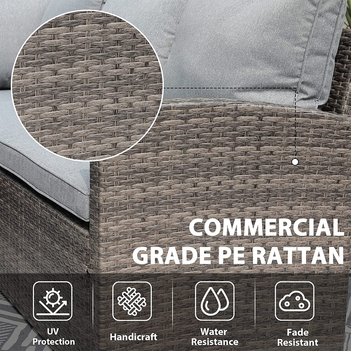 8 Piece Wicker Patio Furniture Set with Dining Table and Gray Cushions P644723