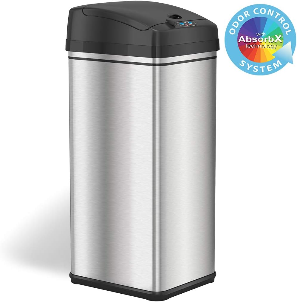 13 Gallon Stainless Steel Automatic Trash Can with Odor Filter C2356