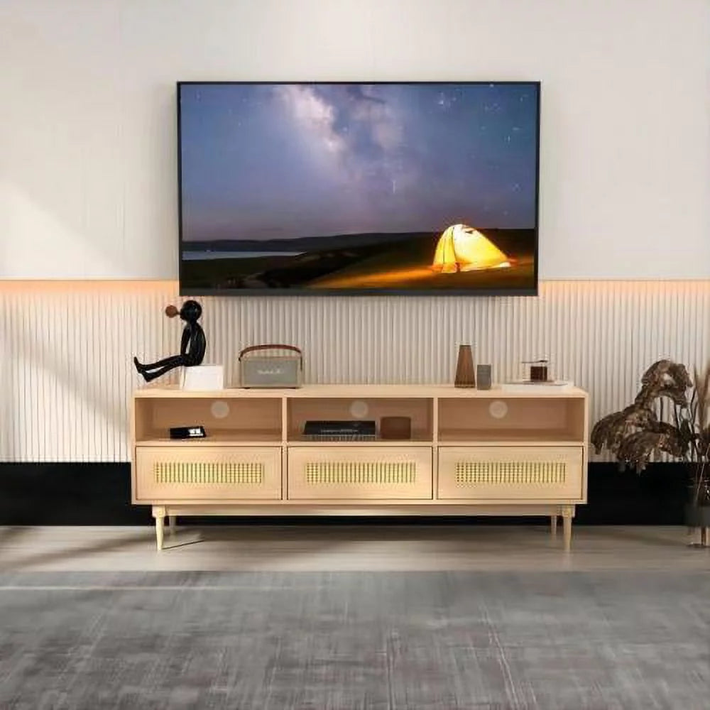 64" TV Stand with Rattan Storage Drawers H1297