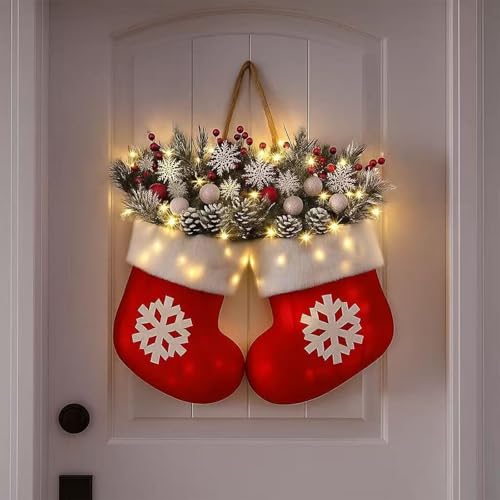 Christmas Mitten Wreath with 120 LED Lights and Timer H6041