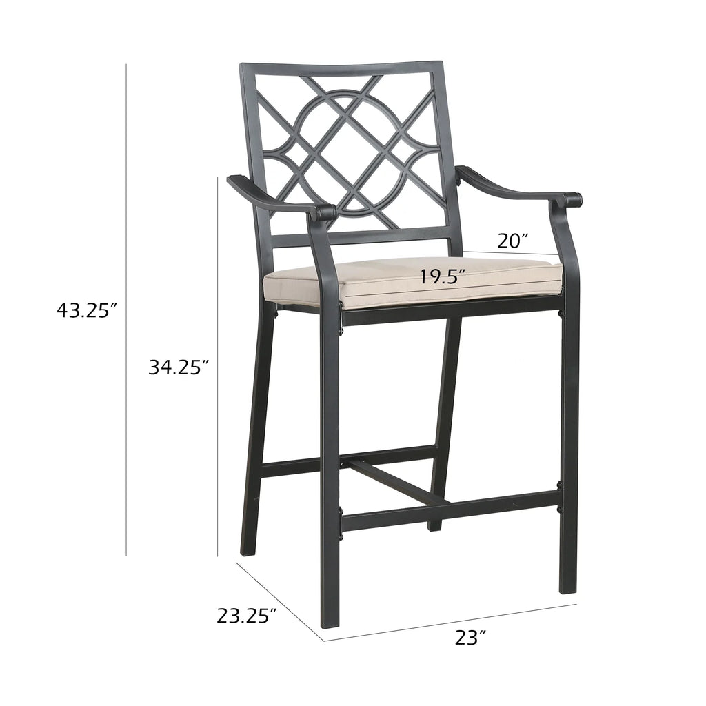 Metal Patio Counter Height Bar Stools with Beige Cushion, Set of 2 H8212