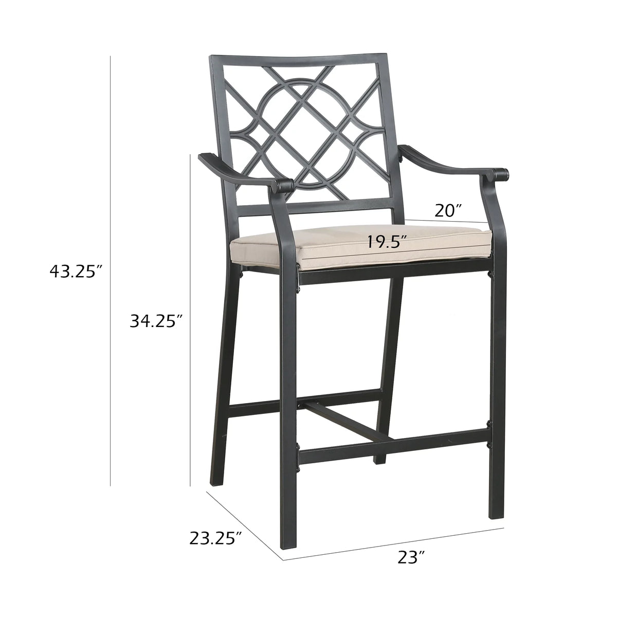 Metal Patio Counter Height Bar Stools with Beige Cushion, Set of 2 H8212