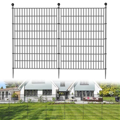 No Dig Decorative Outdoor Garden Fence with Gate, 40 in x 23.6 ft Rustproof Metal Wire Panel Y682651