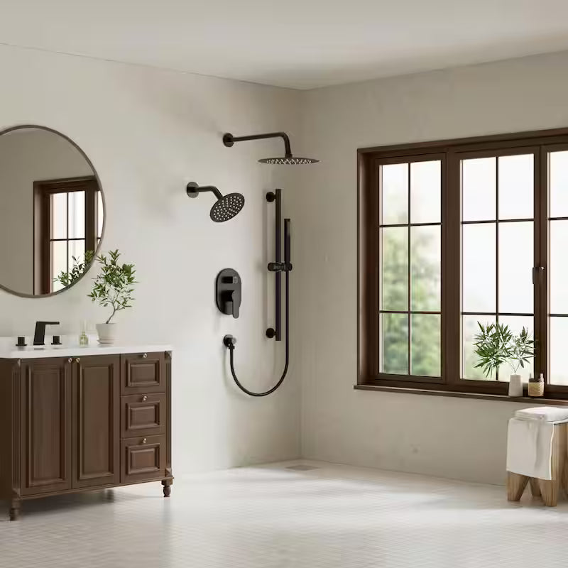 Wall Mounted Dual Shower Head and Handheld Shower Head 2.5 GPM Matte Black E907719