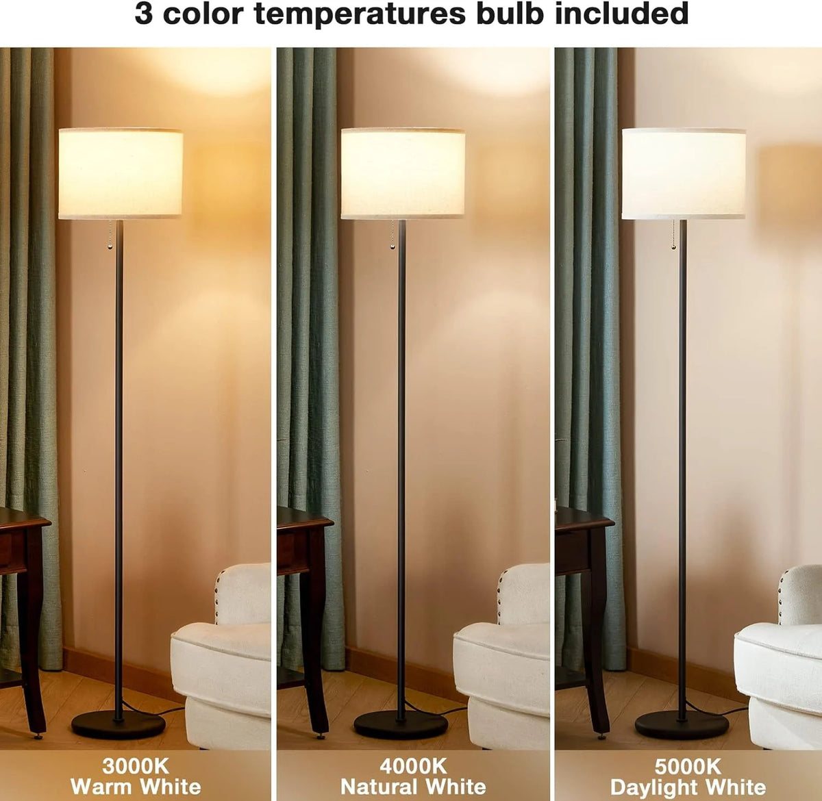 Tall Modern Floor Lamp with Linen Shade F76605