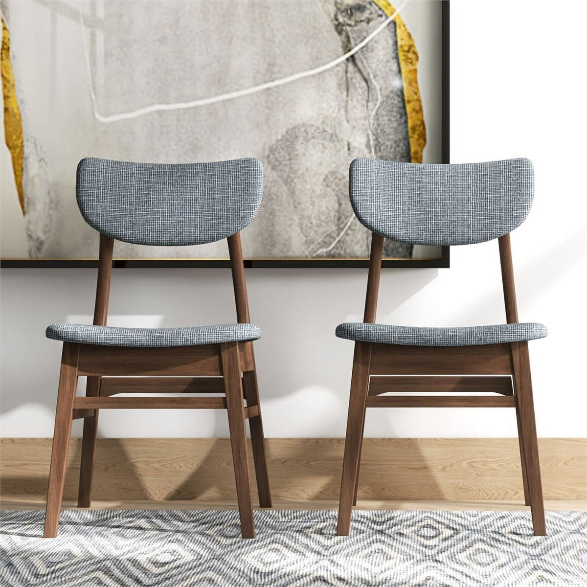 Mid-Century Wood/Fabric Dining Chair in Gray (Set of 2) D428