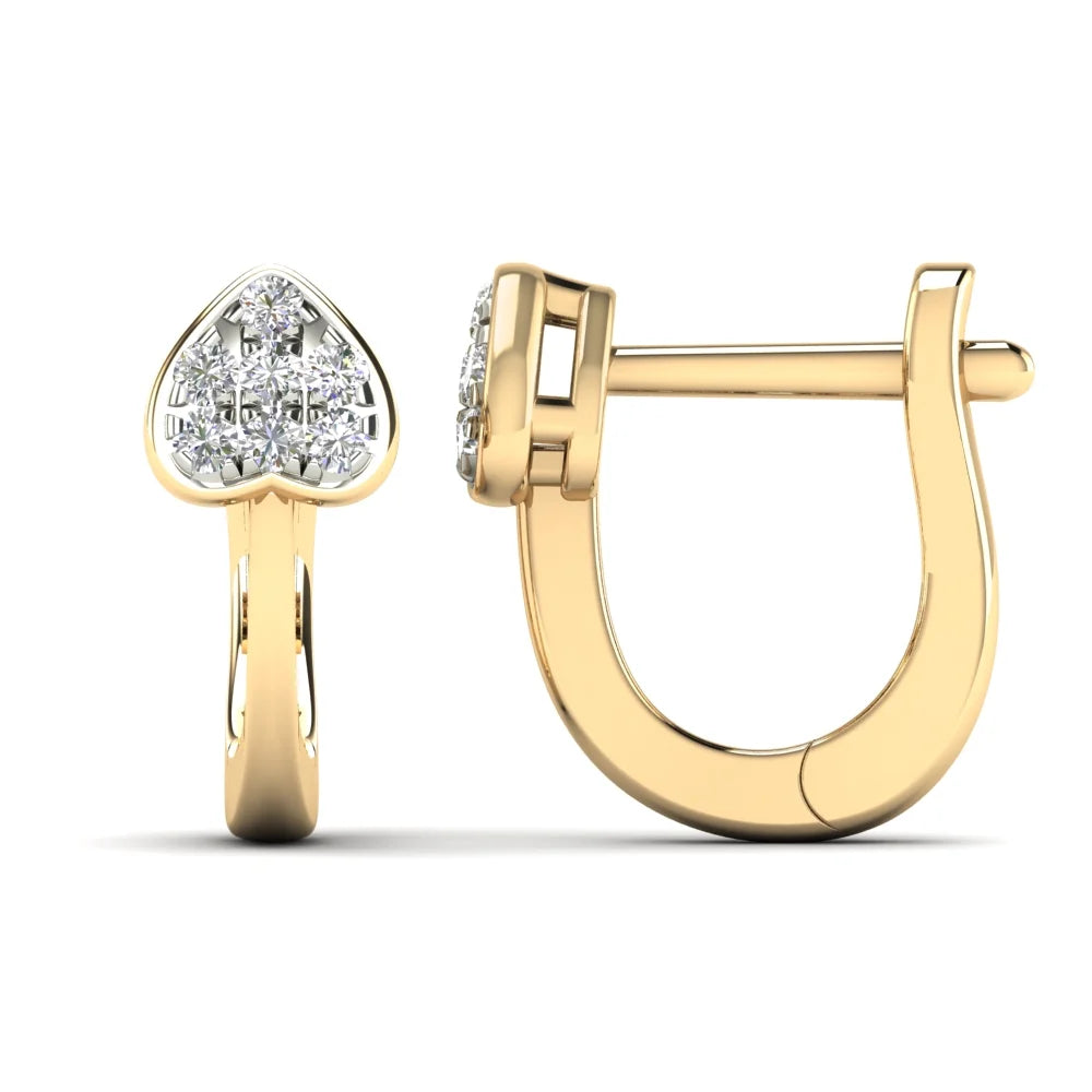 10K Yellow Gold Diamond Petite Heart Hoop Earrings W232